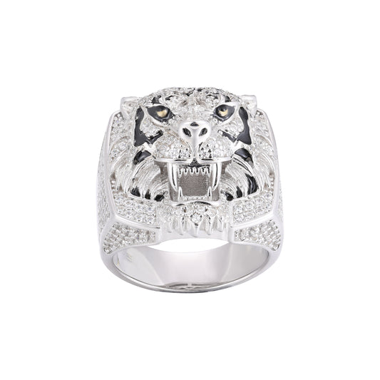 925 Silver Moissanite Tiger Head Statement Ring for Men TQR0397