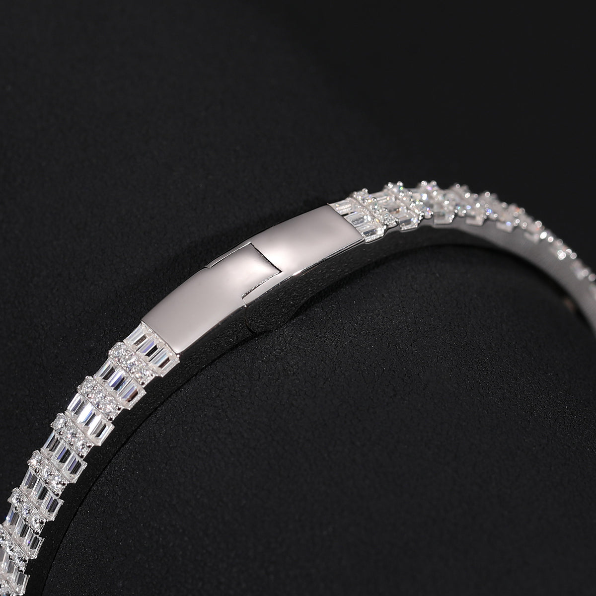 925 Silver Moissanite 5.5mm Baguette Open Bangle Bracelet TQB0039