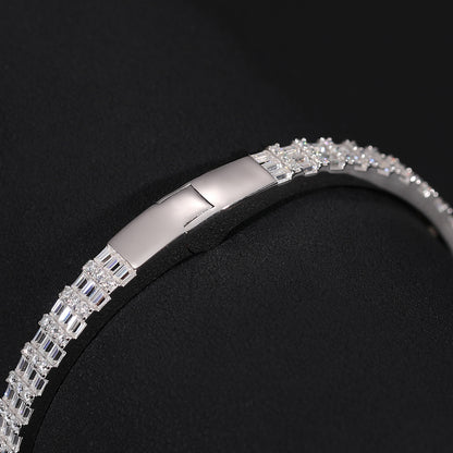 925 Silver Moissanite 5.5mm Baguette Open Bangle Bracelet TQB0039
