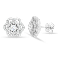 925 Silver Moissanite Layered Petal Halo Stud Earrings TQE0558