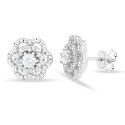 925 Silver Moissanite Layered Petal Halo Stud Earrings TQE0558