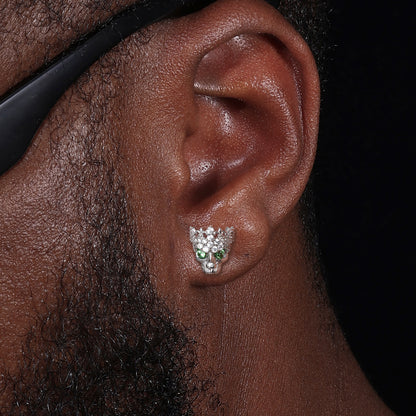 925 Silver Moissanite Green Eye Crown Skull Stud Earrings TQE0609