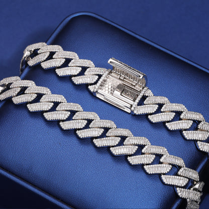 925 Silver Moissanite Baguette Cuban Link Bracelet 12 to 16mm for Men TQB0083
