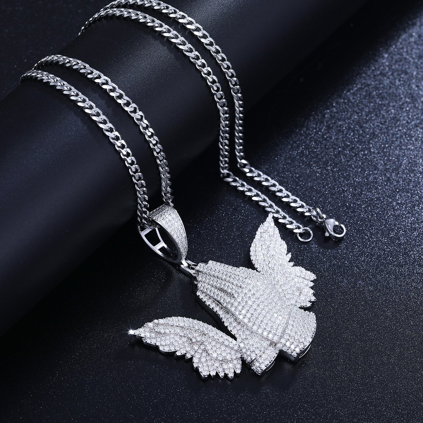 925 Silver Moissanite Iced Out Praying Hands Wing Pendant TQP0241