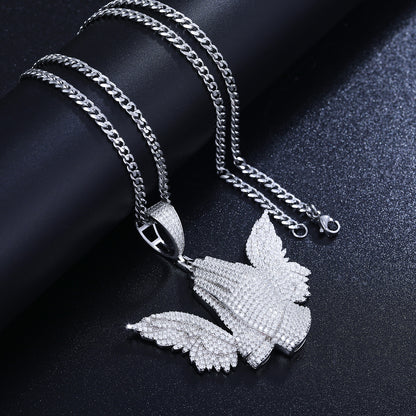 925 Silver Moissanite Iced Out Praying Hands Wing Pendant TQP0241
