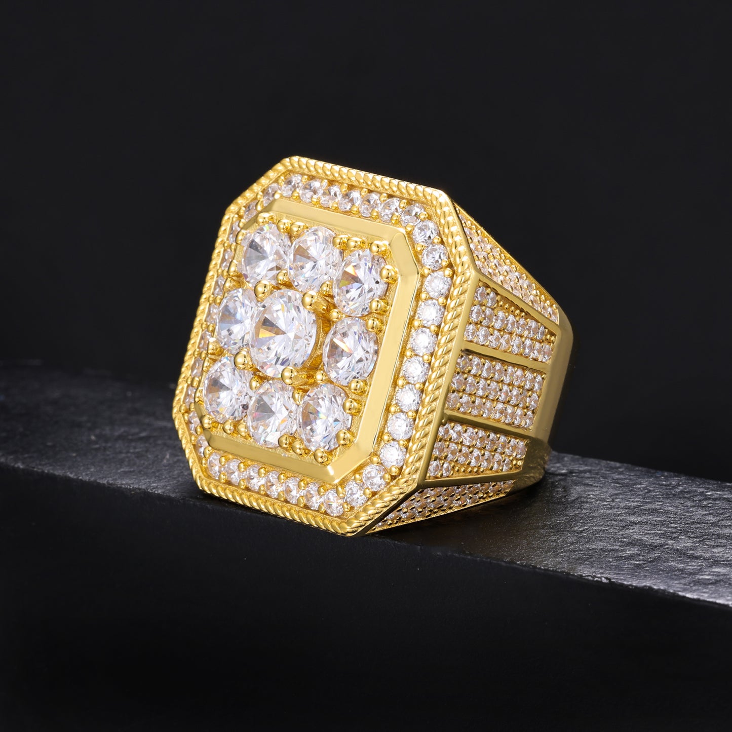 925 Silver Moissanite Square Cluster Signet Ring for Men TQR0357