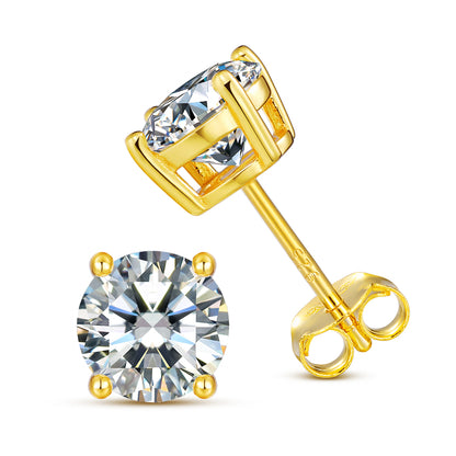 925 Silver Moissanite Four Prong Round Solitaire Stud Earrings TQE0075