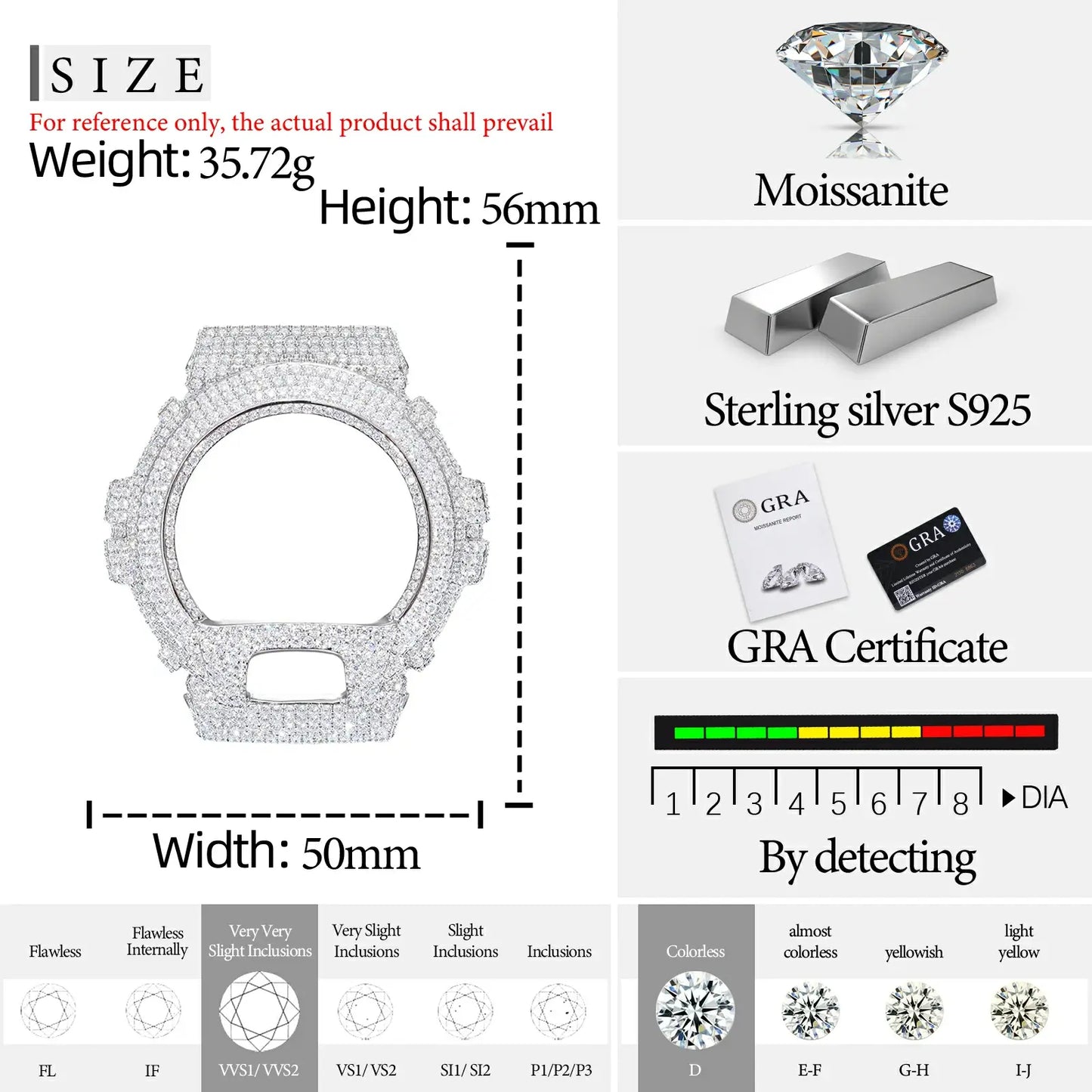 Iced Out Moissanite 925 Silver Watch Case for DW6900 TQW0001