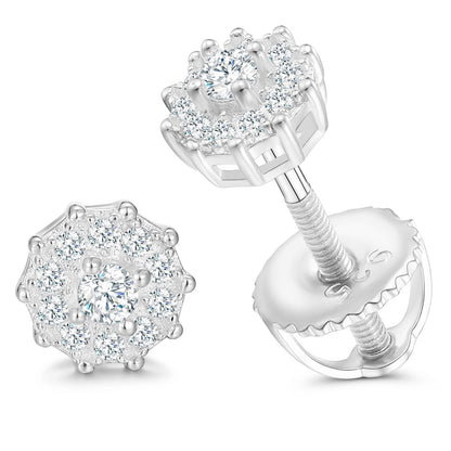 925 Silver Moissanite Round Halo Screw Back Stud Earrings TQE0150