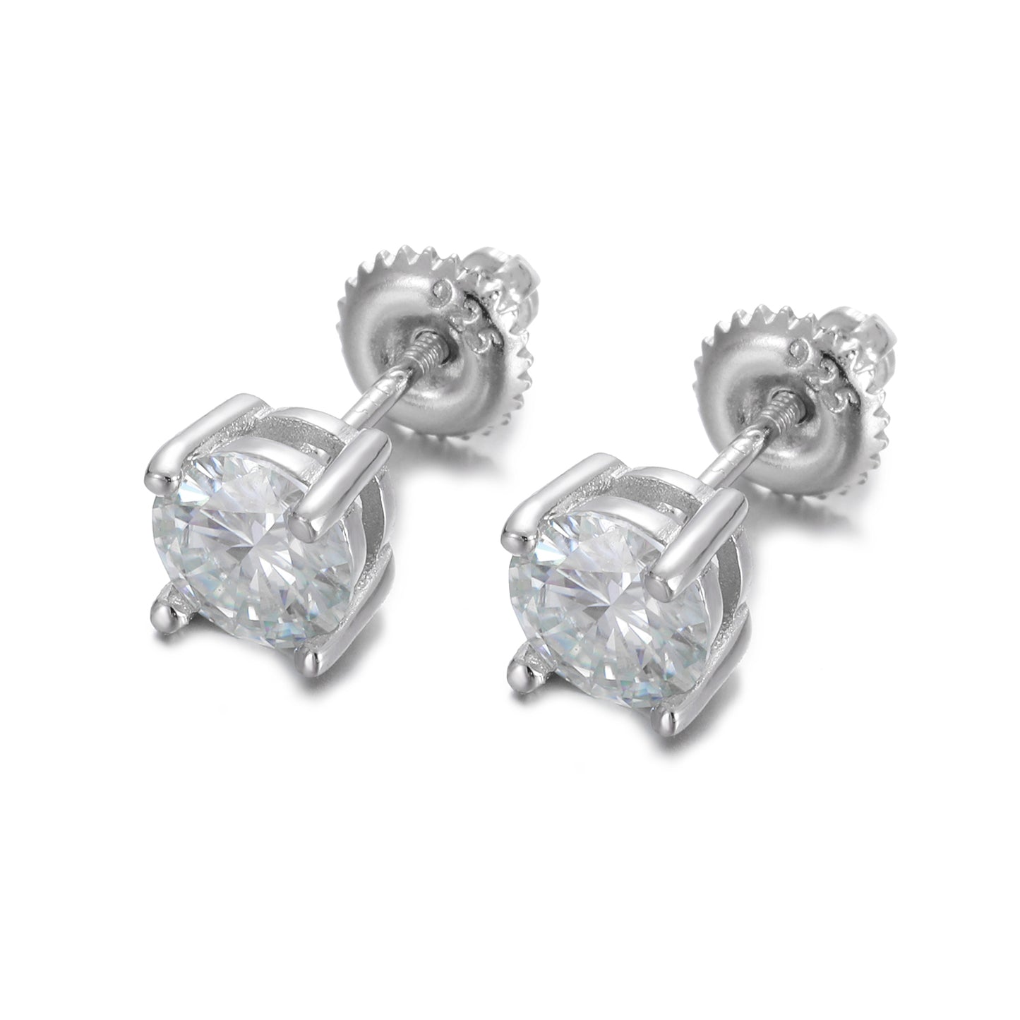 925 Silver Moissanite Round Cut Basket Set Screw Back Stud Earrings TQE0021