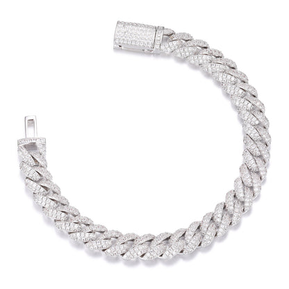 925 Silver Moissanite 10mm Iced Out Cuban Link Bracelet for Men TQB0030