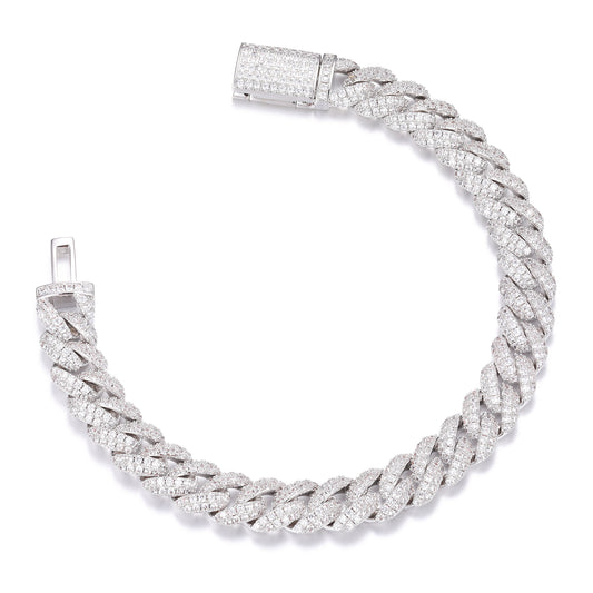 925 Silver Moissanite 10mm Iced Out Cuban Link Bracelet for Men TQB0030
