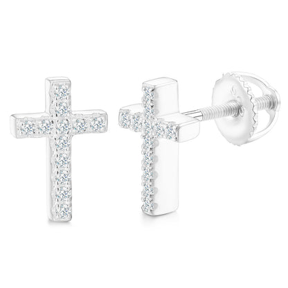925 Silver Moissanite Pave Cross Stud Earrings TQE0154