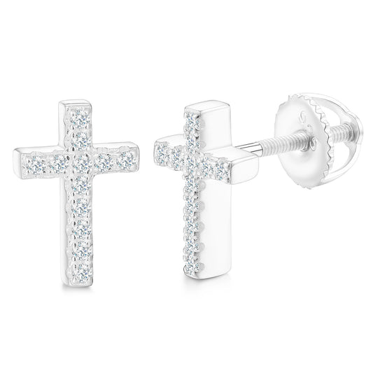 925 Silver Moissanite Pave Cross Stud Earrings TQE0154