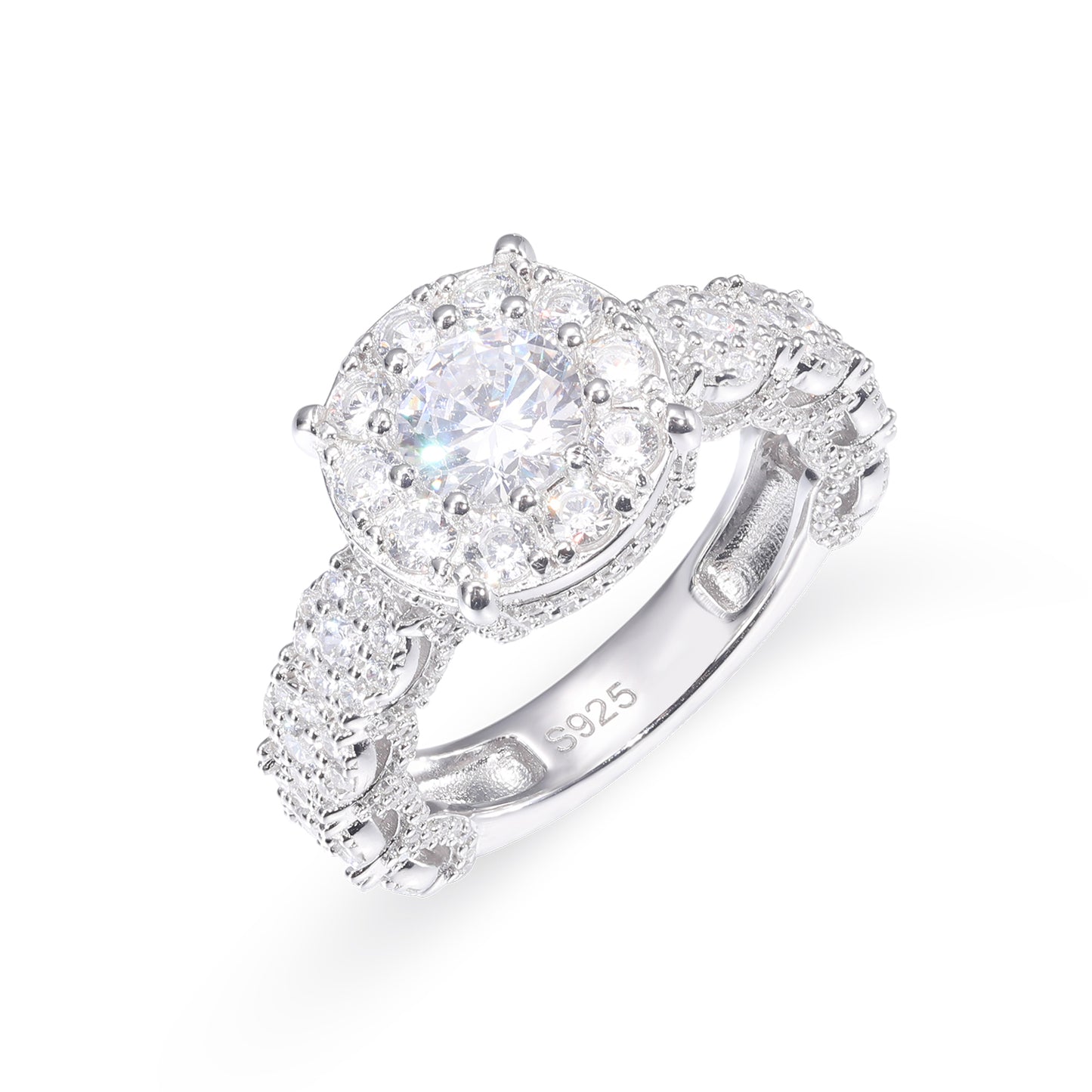 925 Silver Moissanite Round Halo Link Ring TQR0316