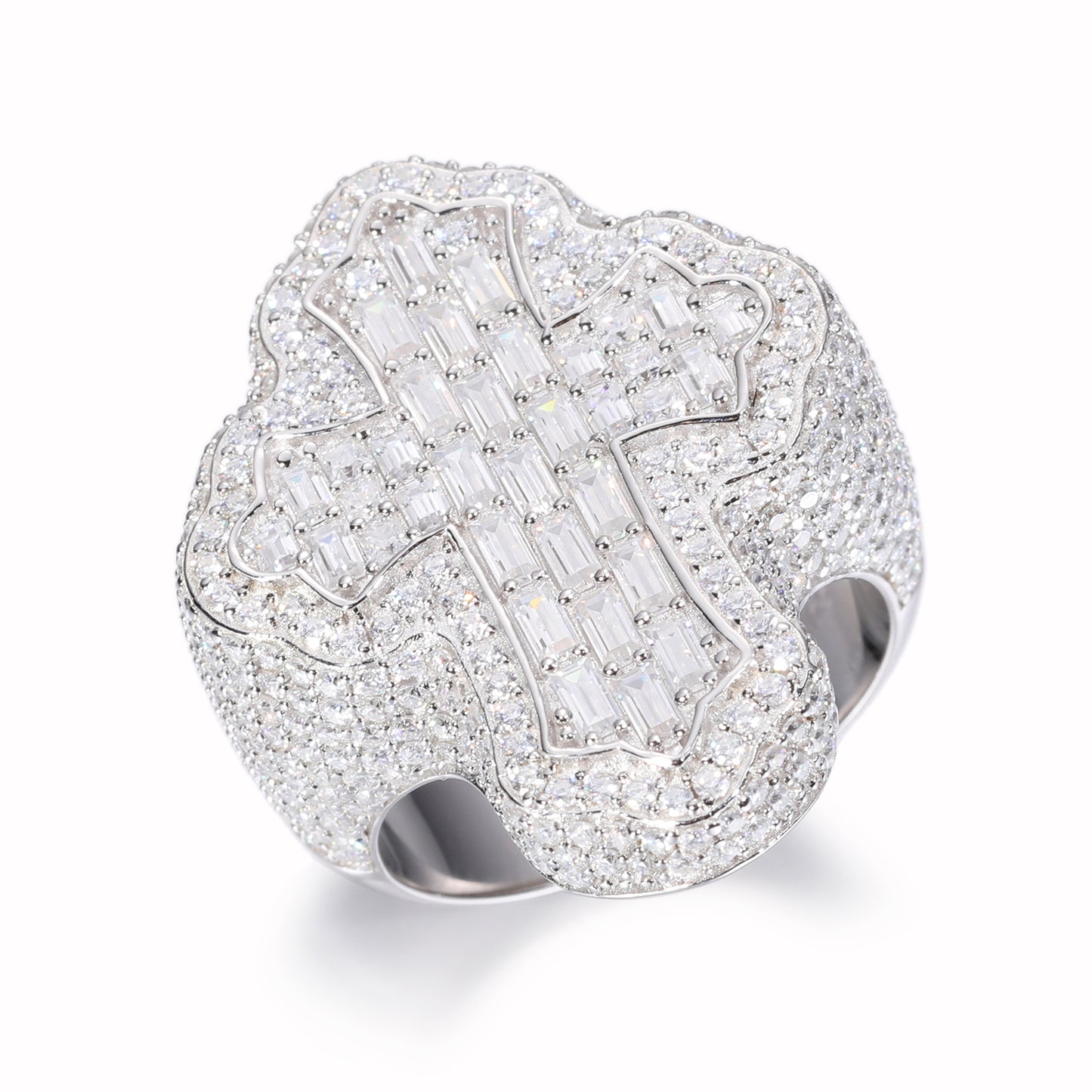 925 Silver Moissanite Baguette Cross Statement Ring for Men TQR0078