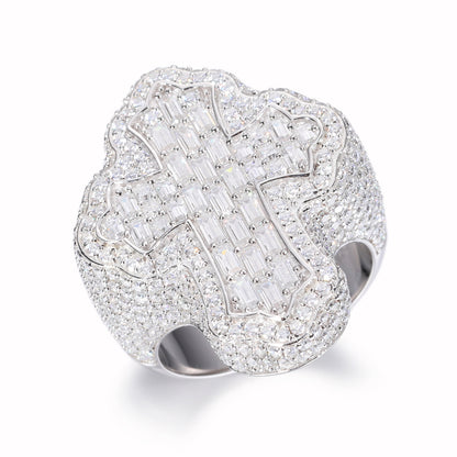 925 Silver Moissanite Baguette Cross Statement Ring for Men TQR0078