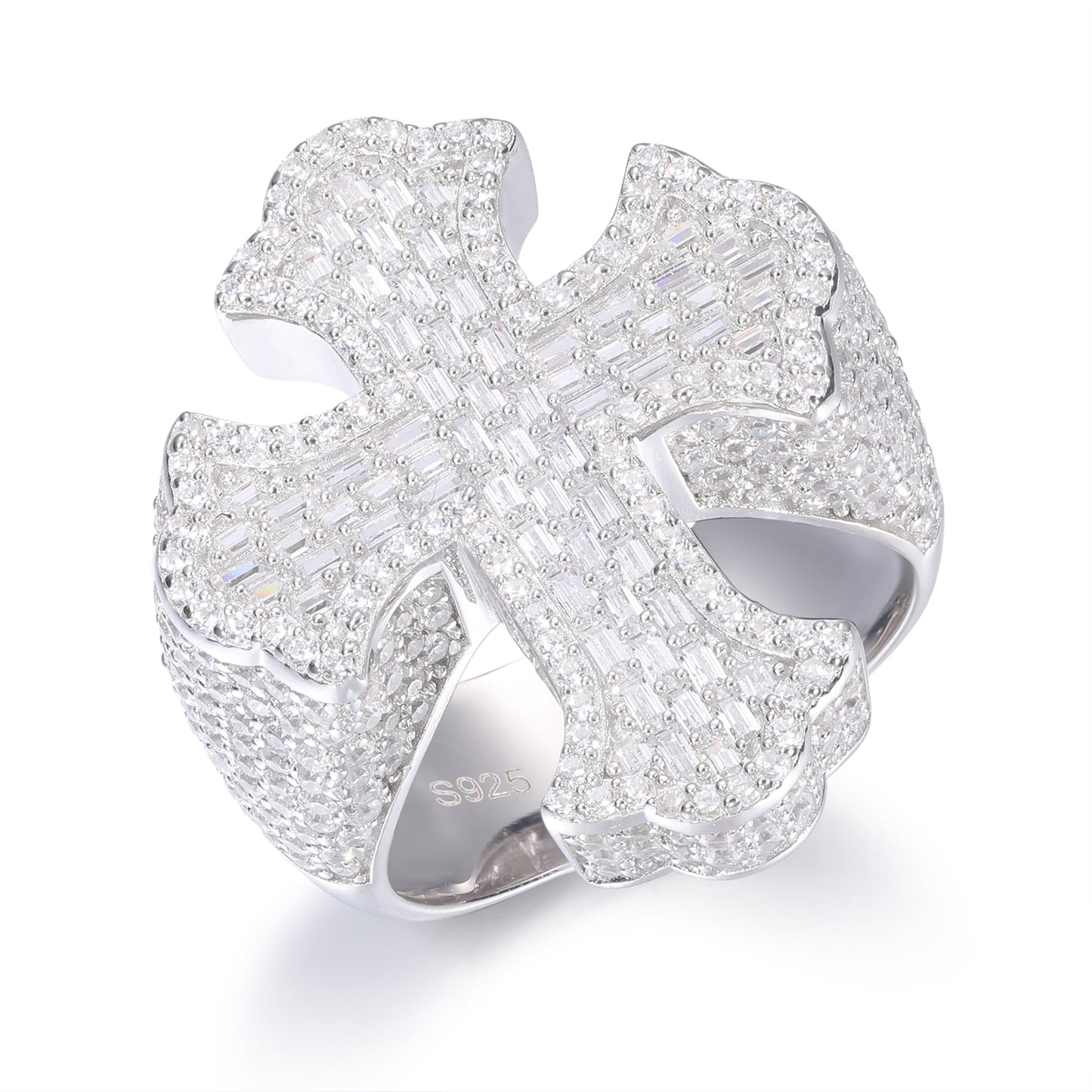 925 Silver Moissanite Baguette Cross Signet Ring for Men TQR0323