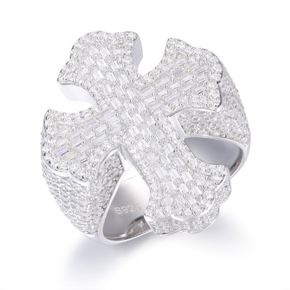 925 Silver Moissanite Baguette Cross Signet Ring for Men TQR0323