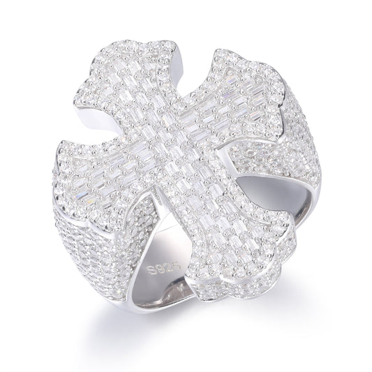 925 Silver Moissanite Baguette Cross Signet Ring for Men TQR0323