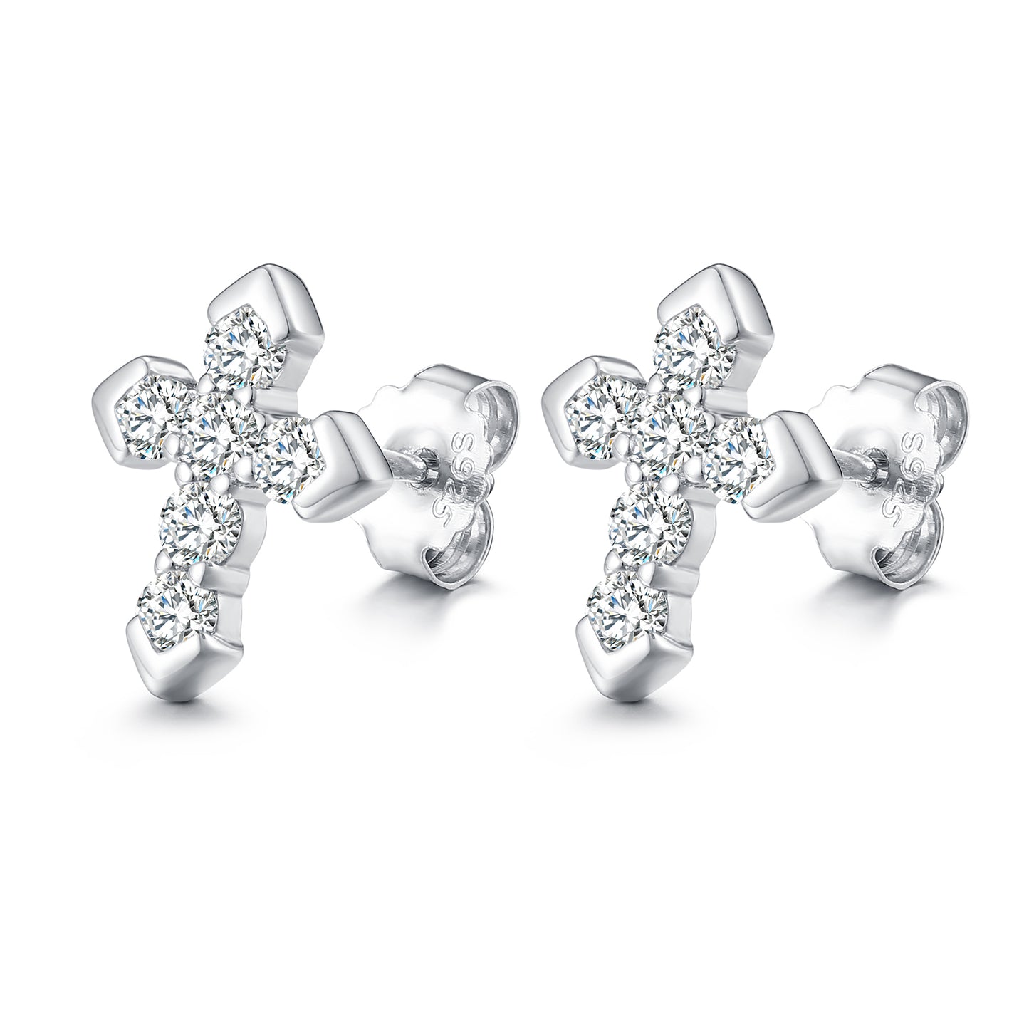925 Silver Moissanite Five Stone Cross Cluster Stud Earrings TQE0085
