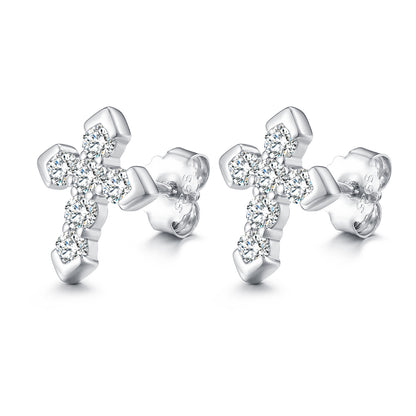 925 Silver Moissanite Five Stone Cross Cluster Stud Earrings TQE0085