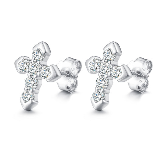 925 Silver Moissanite Five Stone Cross Cluster Stud Earrings TQE0085