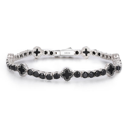 925 Silver Moissanite Black Clover Tennis Bracelet TQB0163