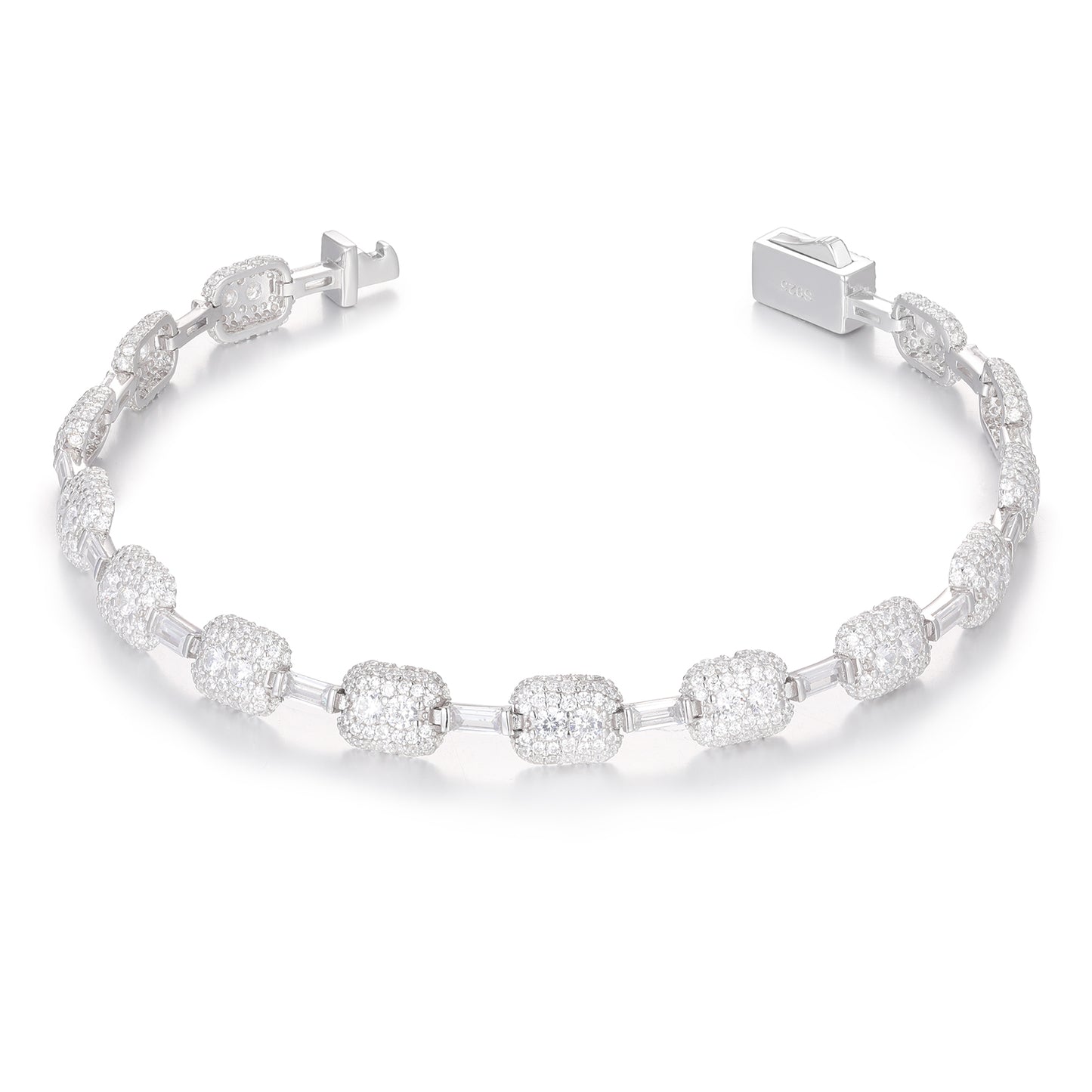 925 Silver Moissanite Gold Finish Cushion Station Bracelet TQB0143
