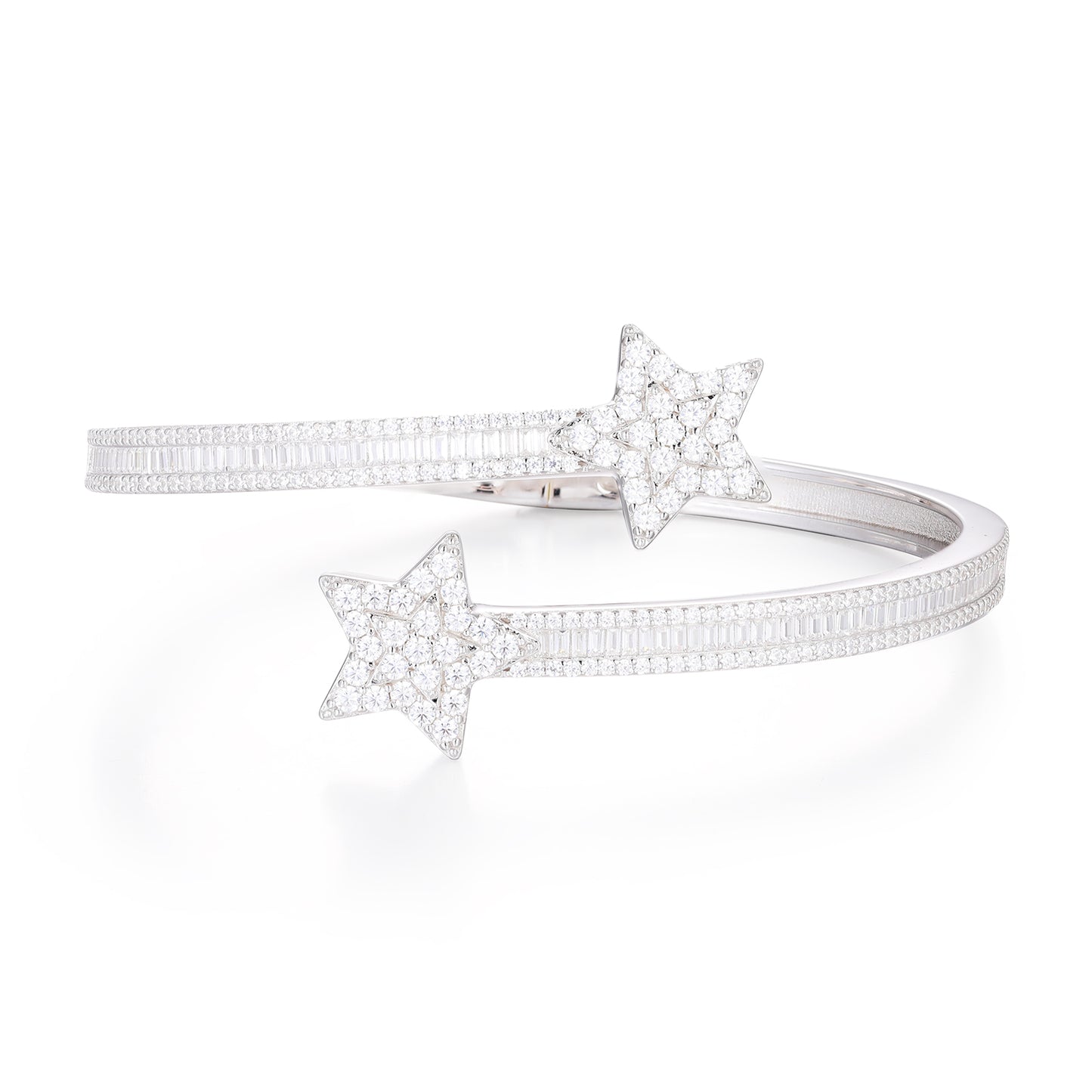 925 Silver Moissanite Double Star Open Bangle Bracelet TQB0156