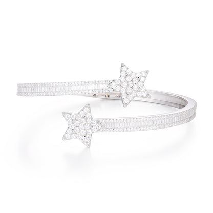 925 Silver Moissanite Double Star Open Bangle Bracelet TQB0156