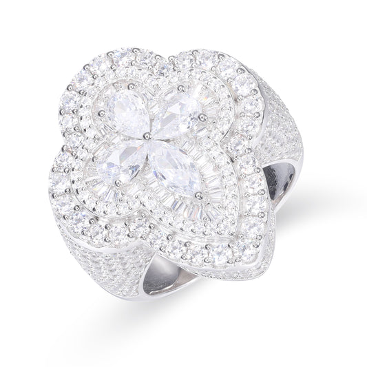 925 Silver Moissanite Pear Cut Clover Statement Ring TQR0319