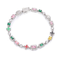 925 Silver Moissanite 7mm Multicolor Cross Tennis Bracelet TQB0257