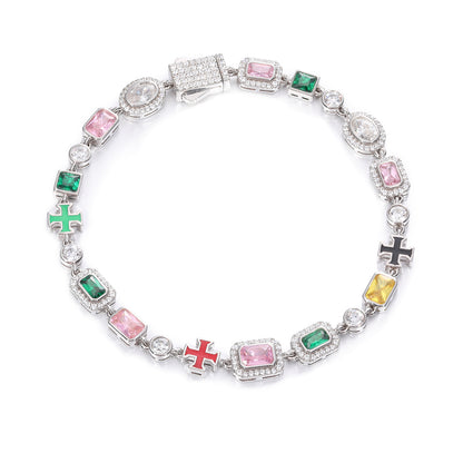 925 Silver Moissanite 7mm Multicolor Cross Tennis Bracelet TQB0257