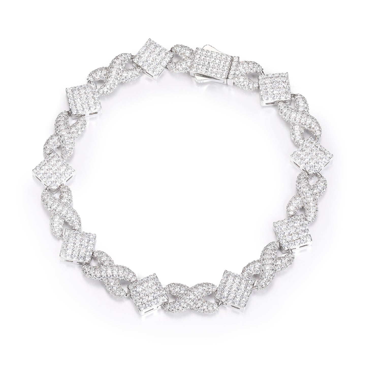 925 Silver Moissanite Iced Out Knot Link Bracelet for Men TQB0189
