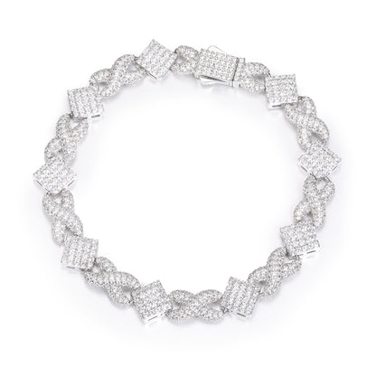 925 Silver Moissanite Iced Out Knot Link Bracelet for Men TQB0189