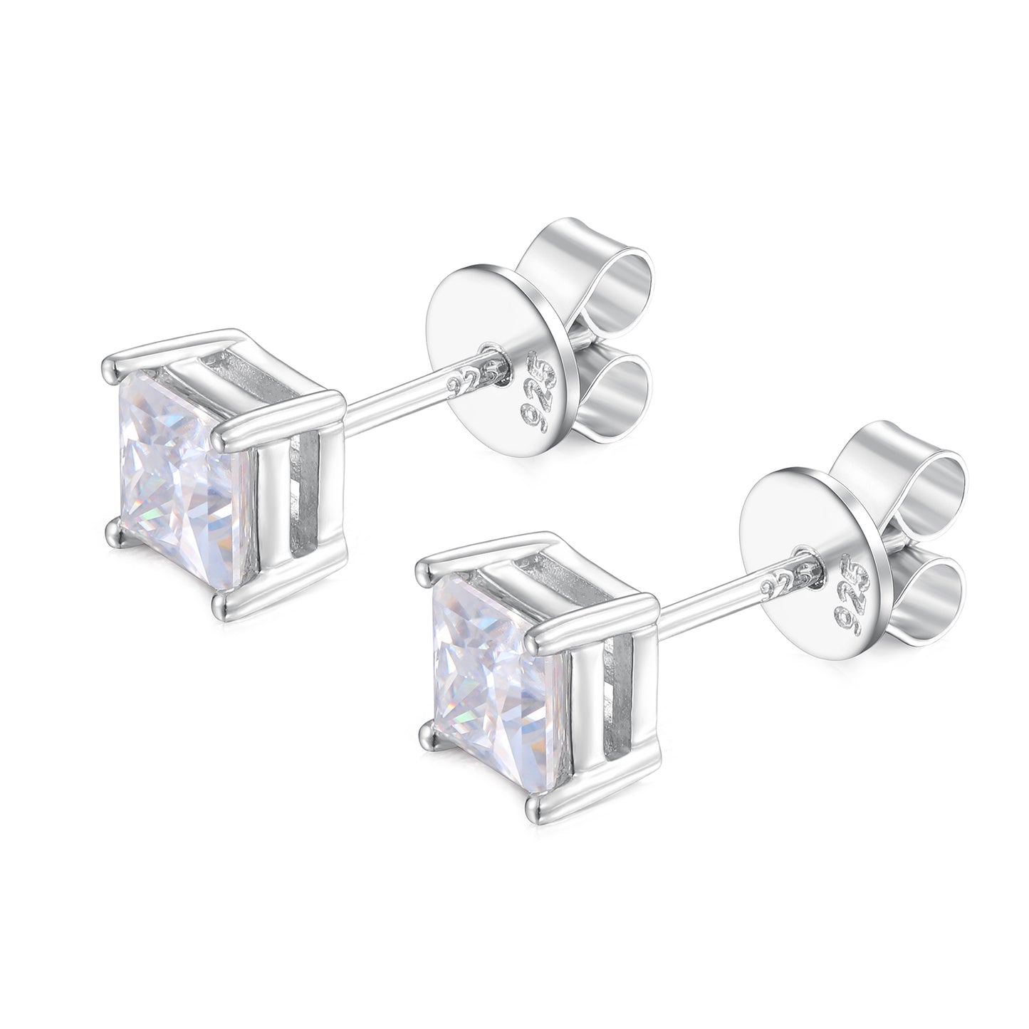 925 Silver Moissanite Princess Cut Solitaire Stud Earrings TQE0078