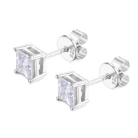 925 Silver Moissanite Princess Cut Solitaire Stud Earrings TQE0078