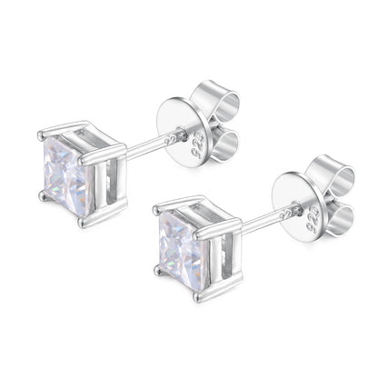 925 Silver Moissanite Princess Cut Solitaire Stud Earrings TQE0078