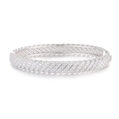925 Silver Moissanite Diagonal Pave Bangle Bracelet TQB013