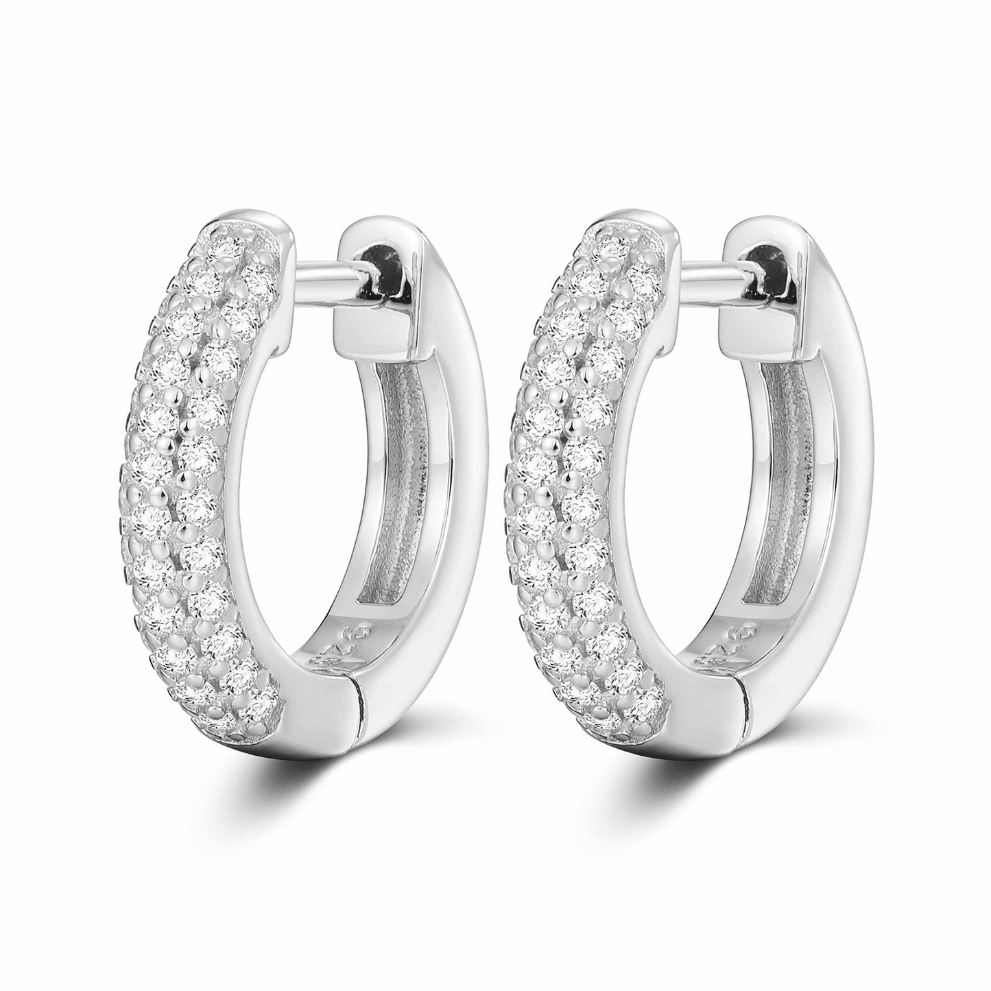 925 Silver Moissanite Double Row Pave Huggie Hoop Earrings TQE0038