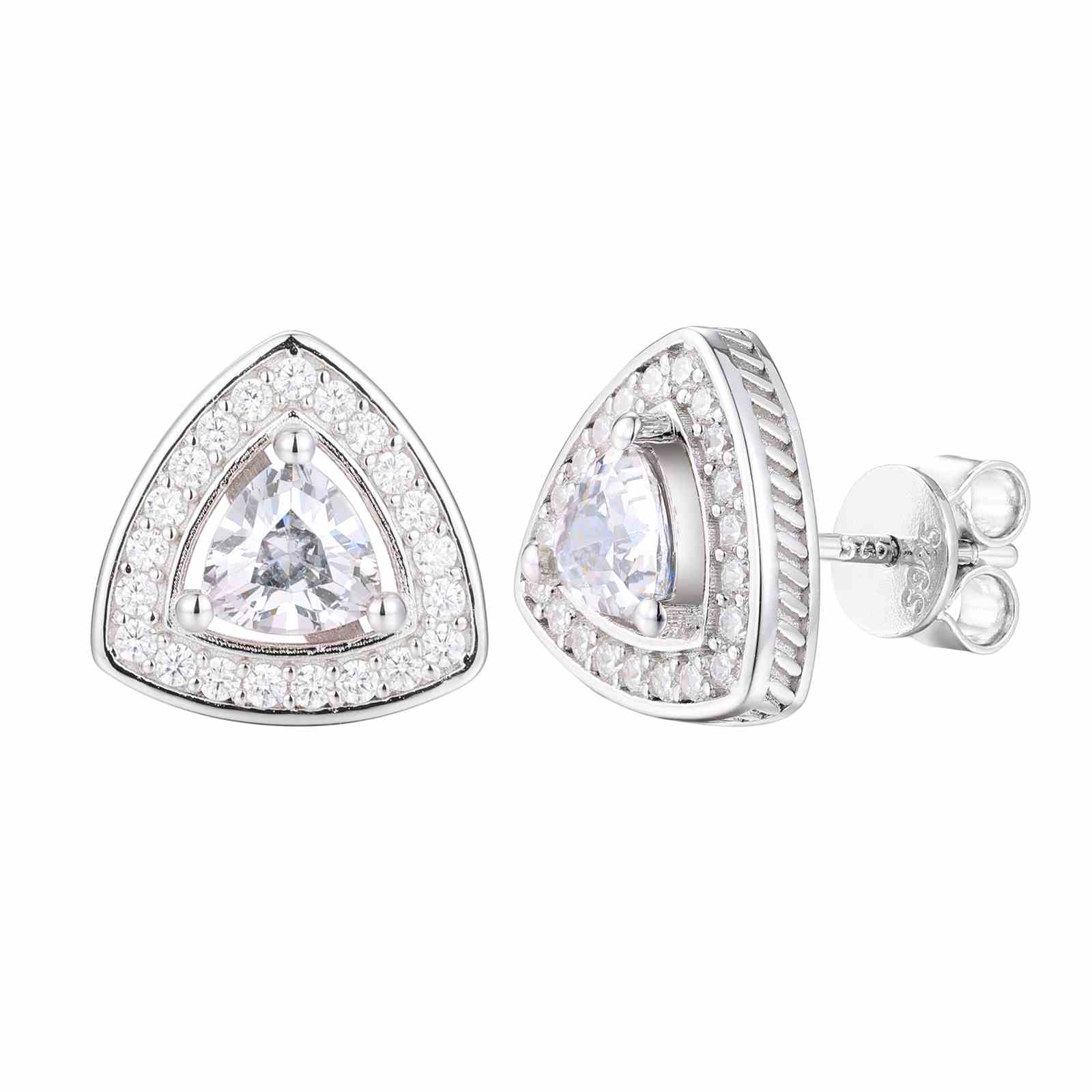 Triangle Color CZ Halo Stud Earring