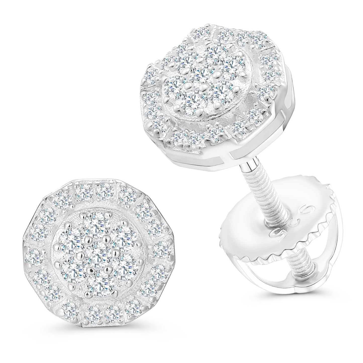925 Silver Moissanite Octagonal Medallion Cluster Stud Earrings TQE0156