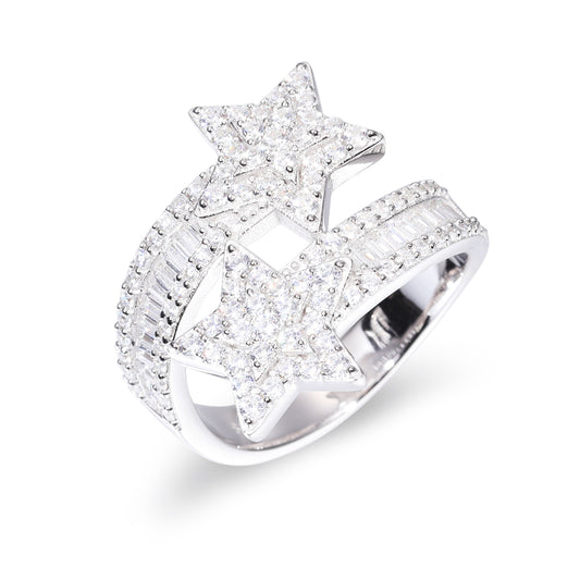 925 Silver Moissanite Double Star Open Ring TQR0297