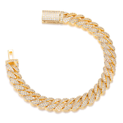 925 Silver Moissanite 10mm Iced Out Cuban Link Bracelet for Men TQB0030