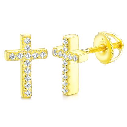 925 Silver Moissanite Pave Cross Stud Earrings TQE0154