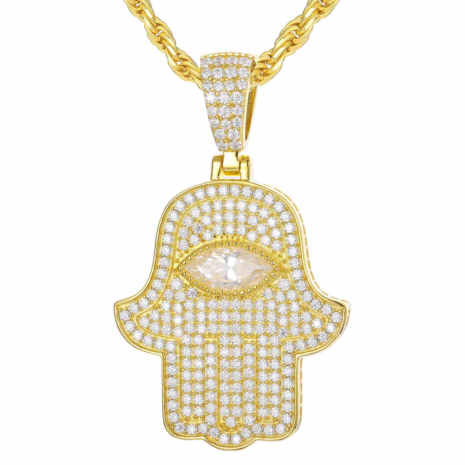 Pear Cut Evil Eye Hamsa Hand Pendant