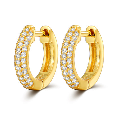 925 Silver Moissanite Double Row Pave Huggie Hoop Earrings TQE0038