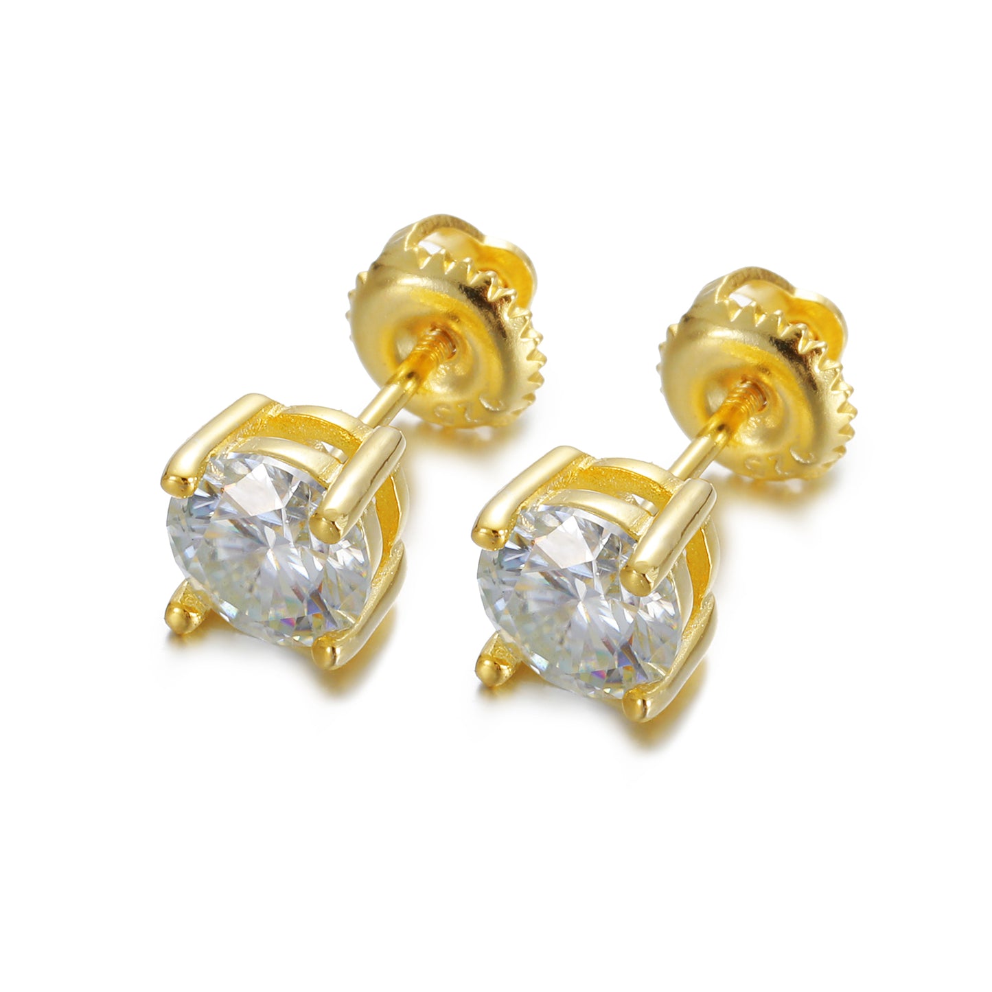 925 Silver Moissanite Round Cut Basket Set Screw Back Stud Earrings TQE0021