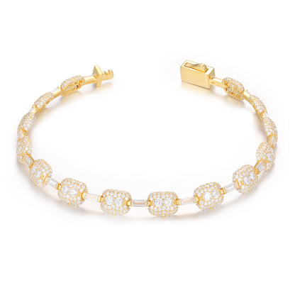 925 Silver Moissanite Gold Finish Cushion Station Bracelet TQB0143